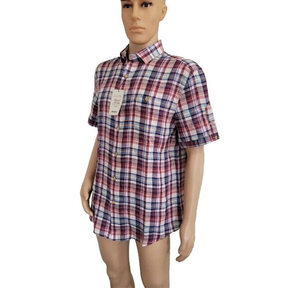 Baird McNutt Murano Men's Shirt Size L Linen Multicolor Plaid Red Multicolor 31 - Picture 2 of 9